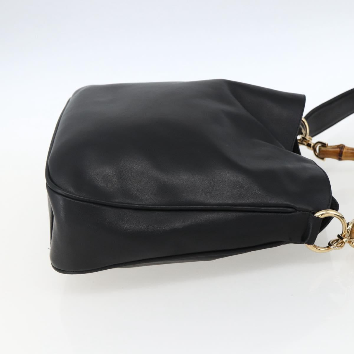 GUCCI Bamboo Shoulder Bag Leather 2way Black Gold 001 2058 1638 Auth 171417