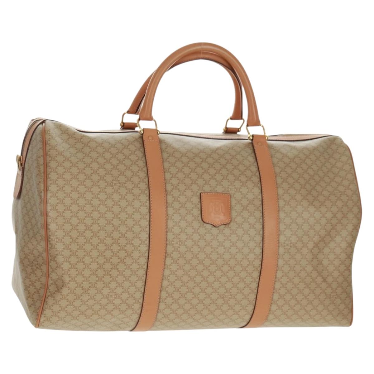 CELINE Macadam Canvas Boston Bag PVC Beige Gold Auth 171422V