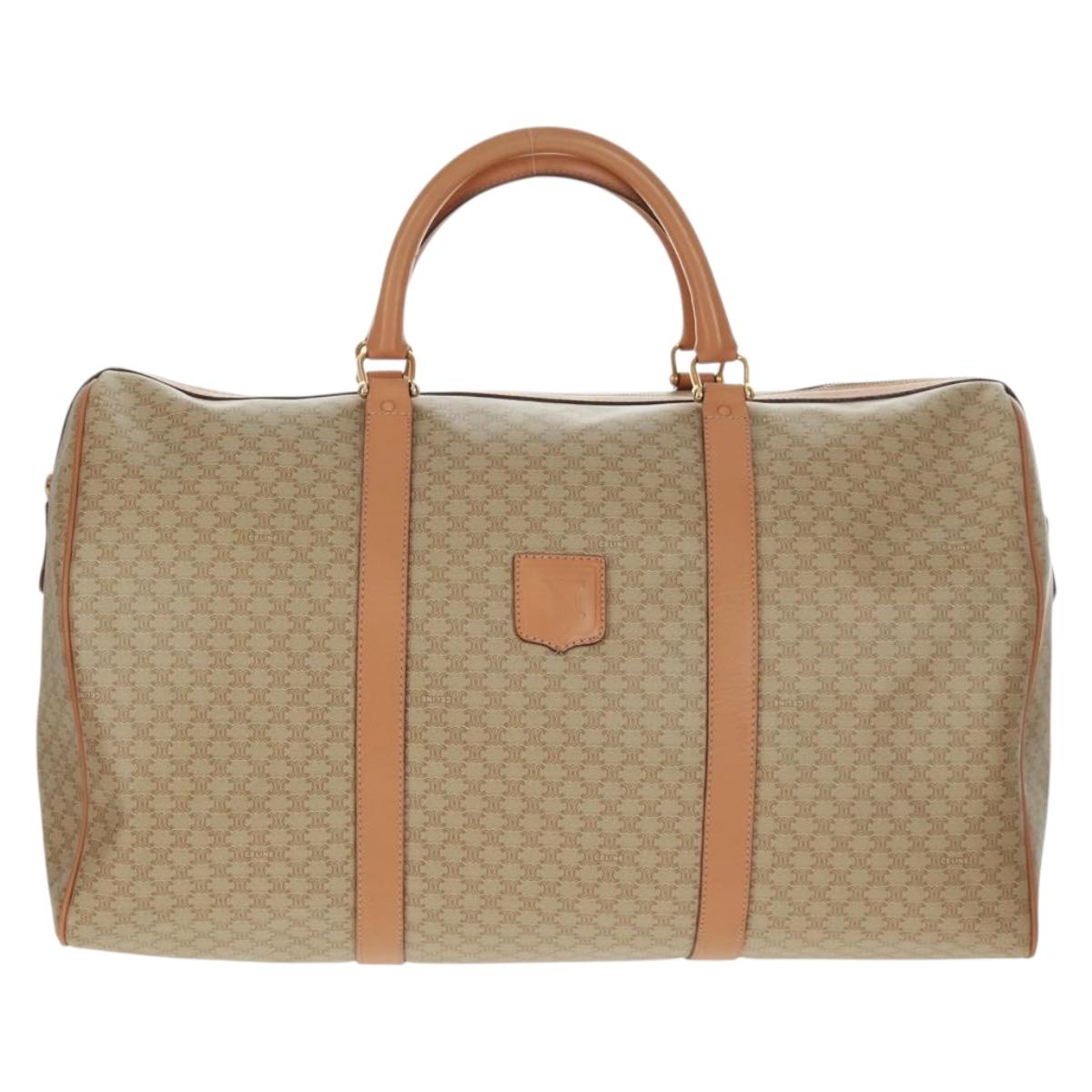 CELINE Macadam Canvas Boston Bag PVC Beige Gold Auth 171422V