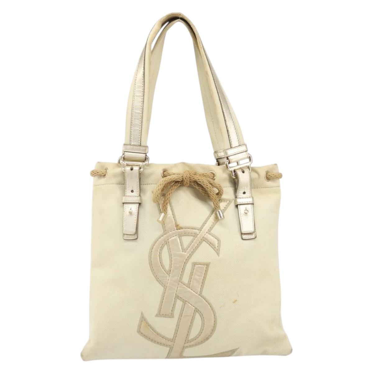 SAINT LAURENT Kahala Tote Bag Canvas Beige Gold 123435 Auth 171425
