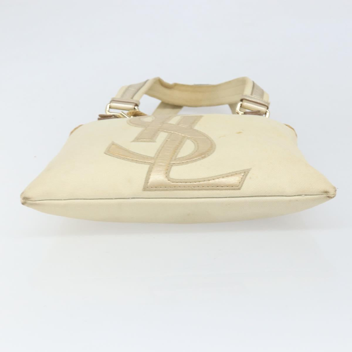 SAINT LAURENT Kahala Tote Bag Canvas Beige Gold 123435 Auth 171425