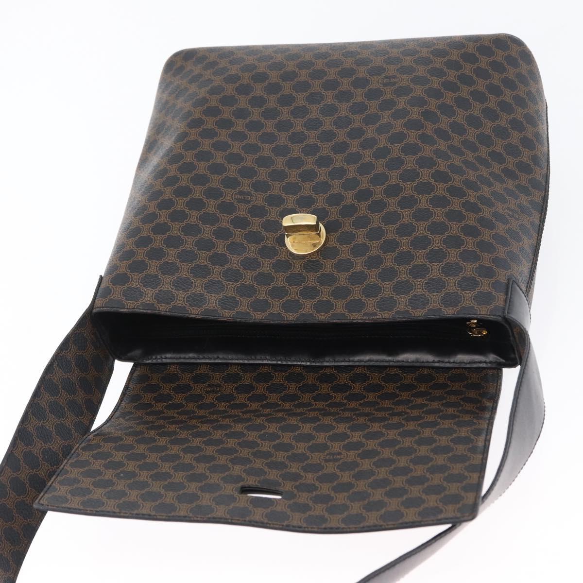 CELINE Macadam Canvas Shoulder Bag PVC Leather Black Gold Auth 171442V