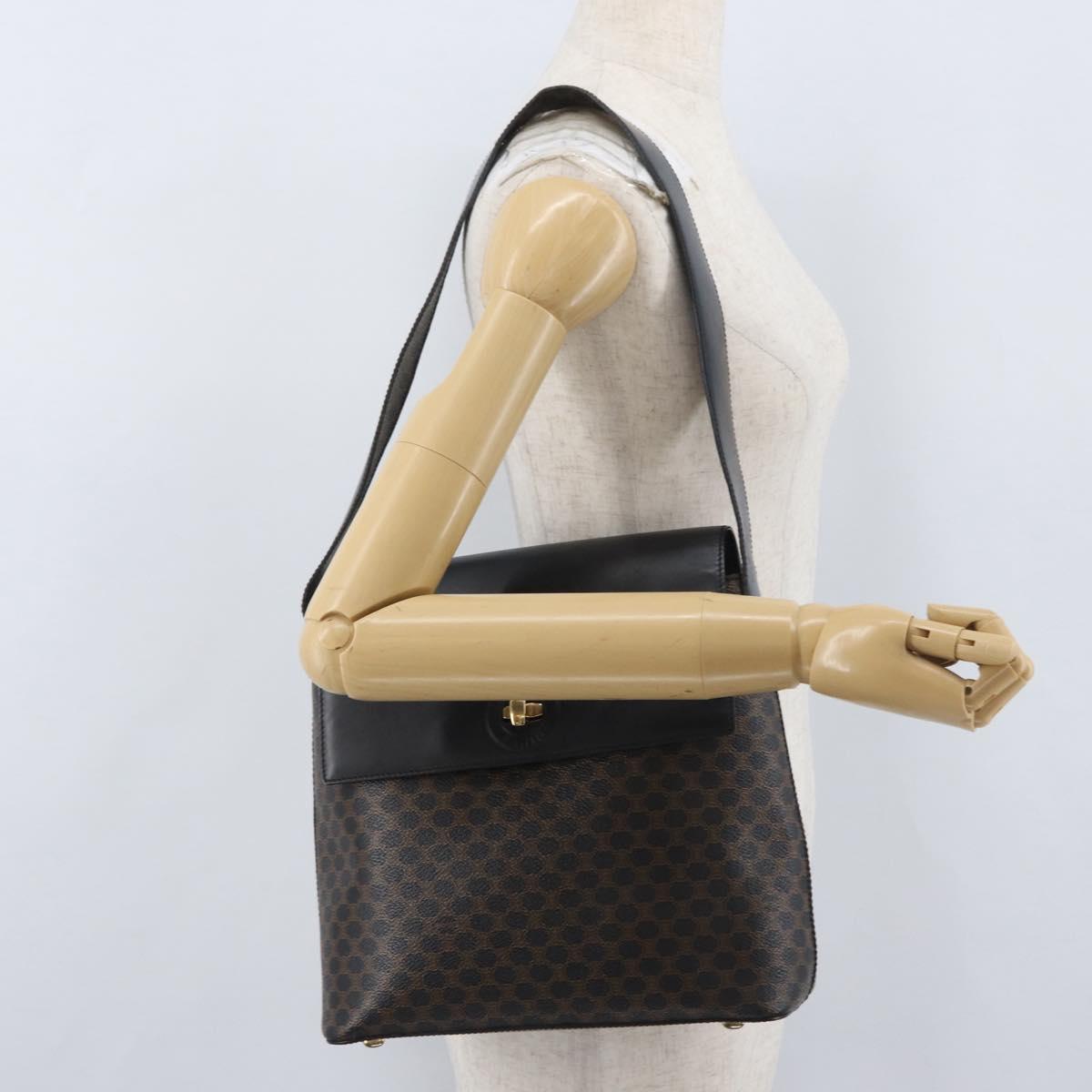 CELINE Macadam Canvas Shoulder Bag PVC Leather Black Gold Auth 171442V