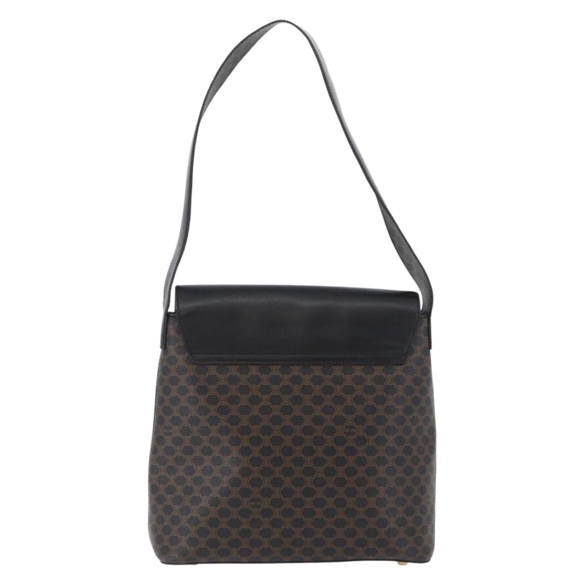 CELINE Macadam Canvas Shoulder Bag PVC Leather Black Gold Auth 171442V