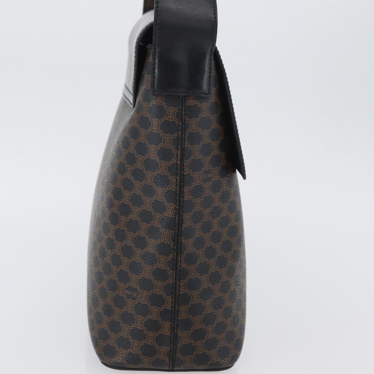 CELINE Macadam Canvas Shoulder Bag PVC Leather Black Gold Auth 171442V