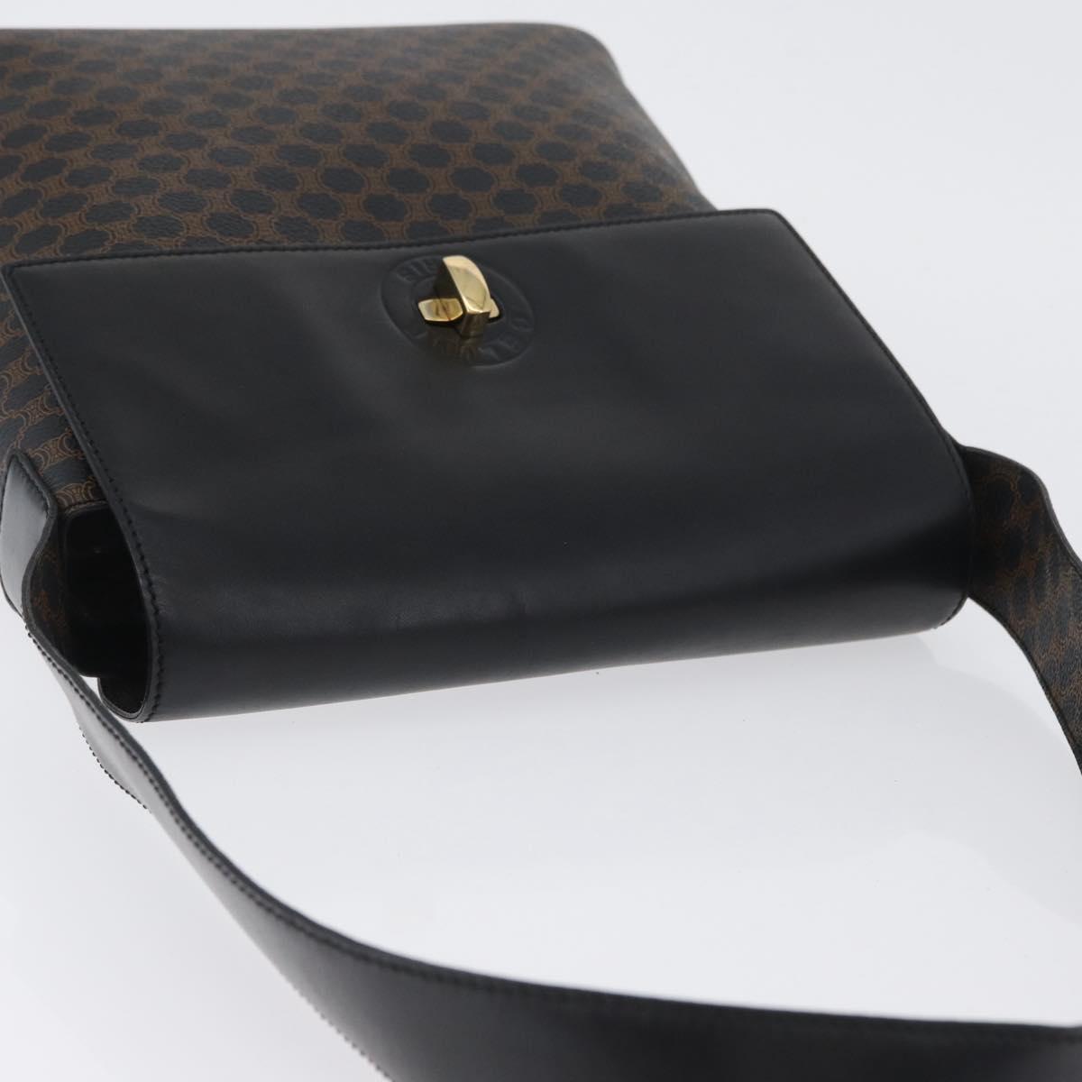 CELINE Macadam Canvas Shoulder Bag PVC Leather Black Gold Auth 171442V