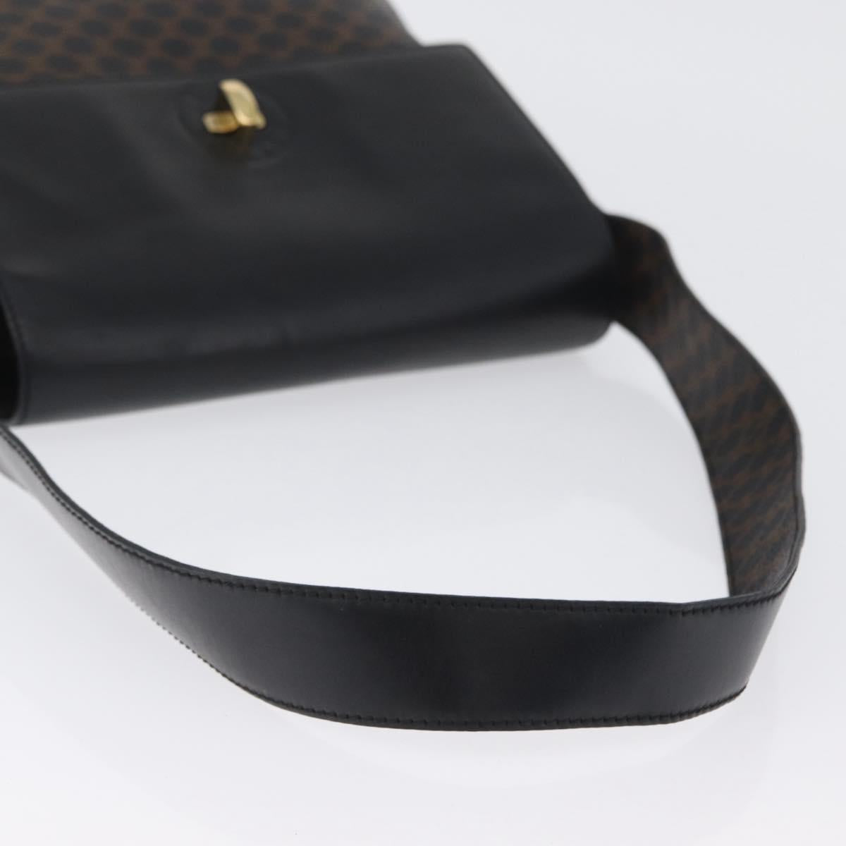 CELINE Macadam Canvas Shoulder Bag PVC Leather Black Gold Auth 171442V