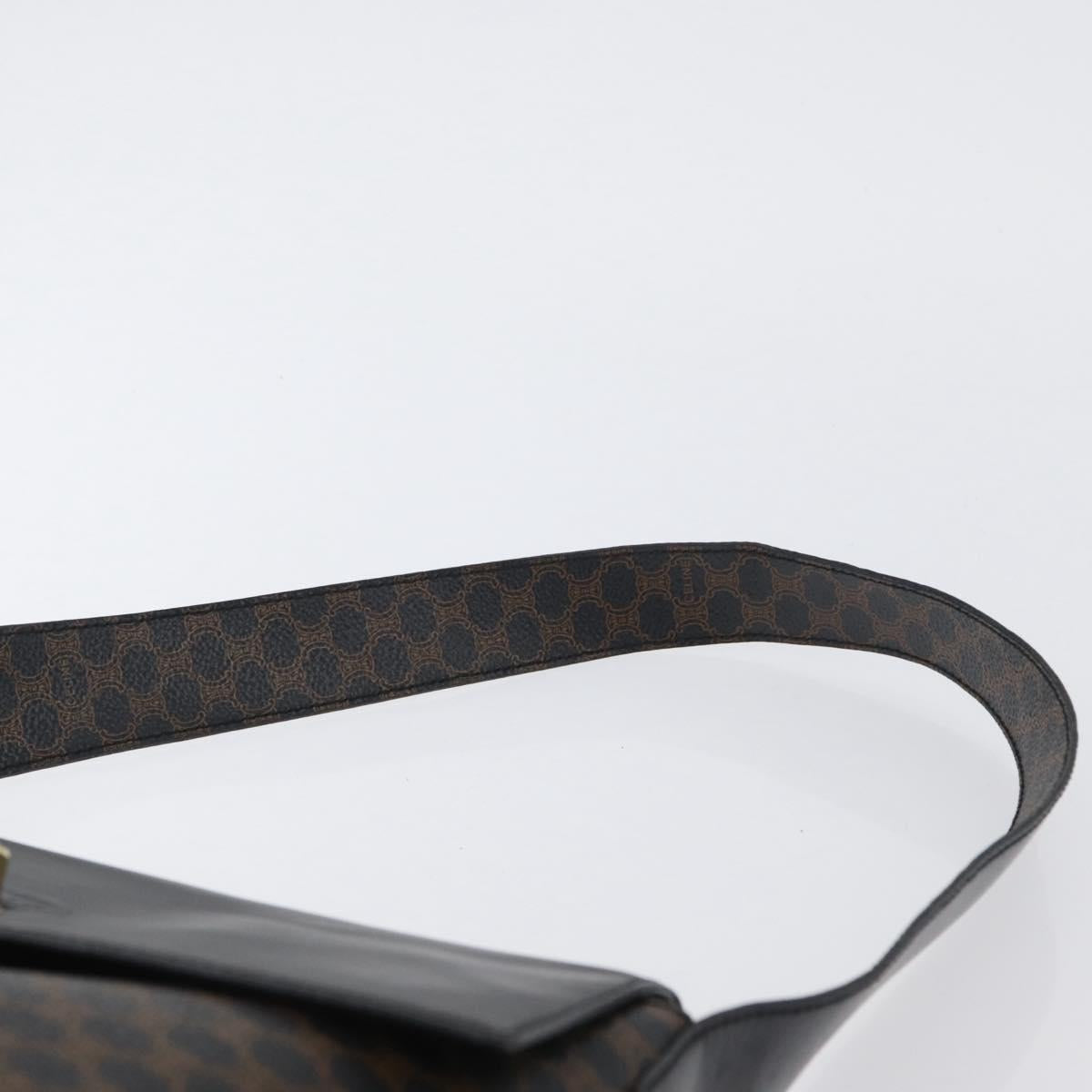 CELINE Macadam Canvas Shoulder Bag PVC Leather Black Gold Auth 171442V