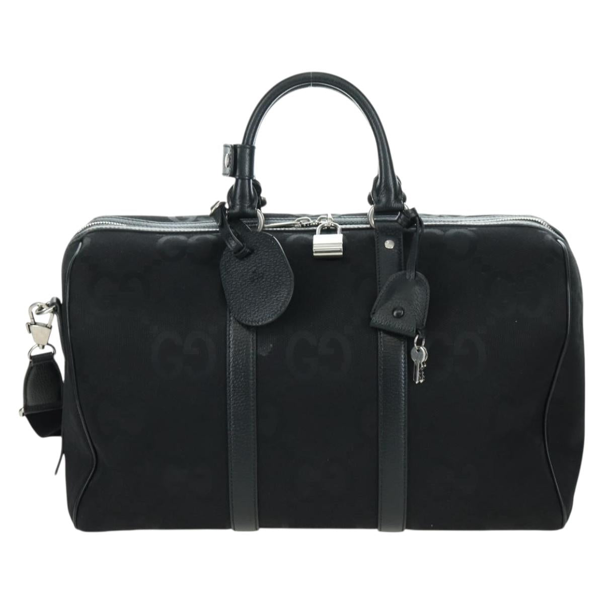 GUCCI GG Canvas Boston Bag 2way Black Silver 739581 Auth 171443SAM