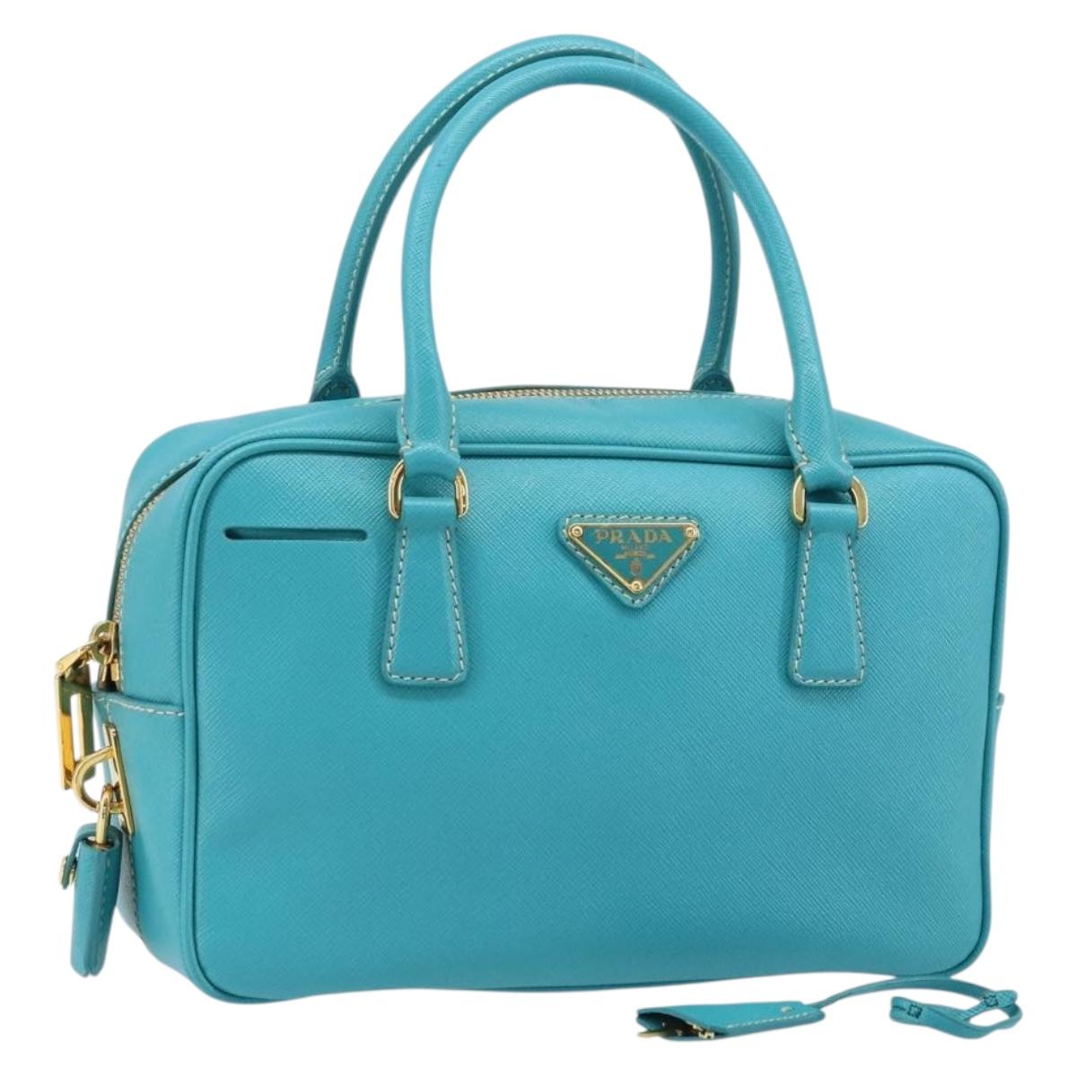 PRADA Hand Bag Safiano leather Gold Emerald Green Auth 171445V
