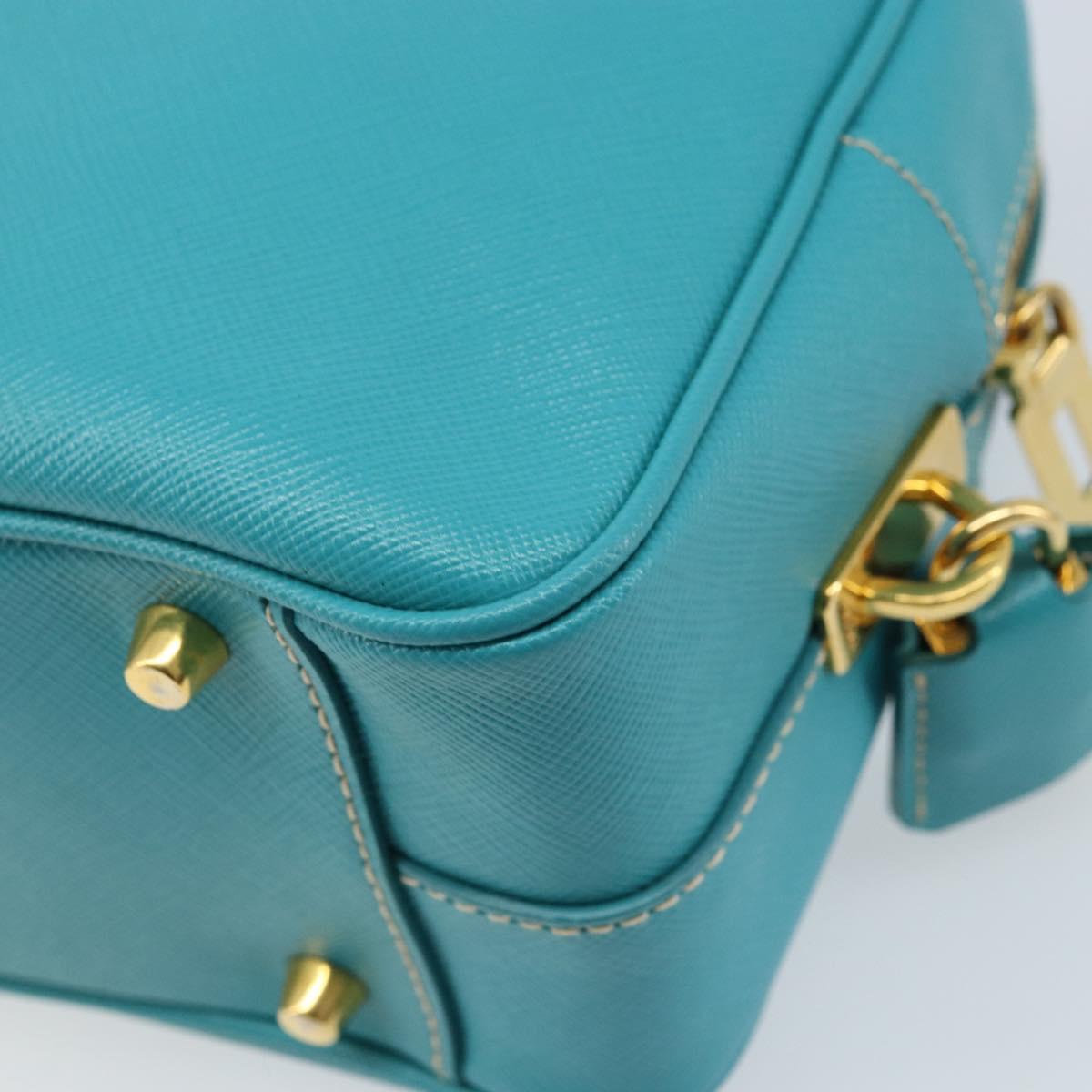 PRADA Hand Bag Safiano leather Gold Emerald Green Auth 171445V