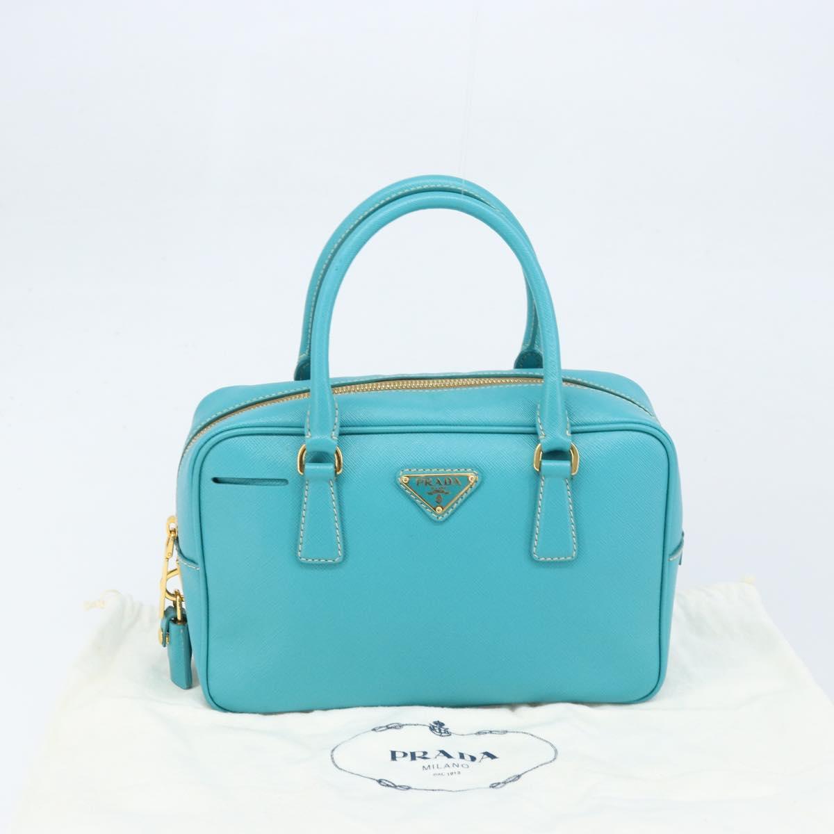 PRADA Hand Bag Safiano leather Gold Emerald Green Auth 171445V