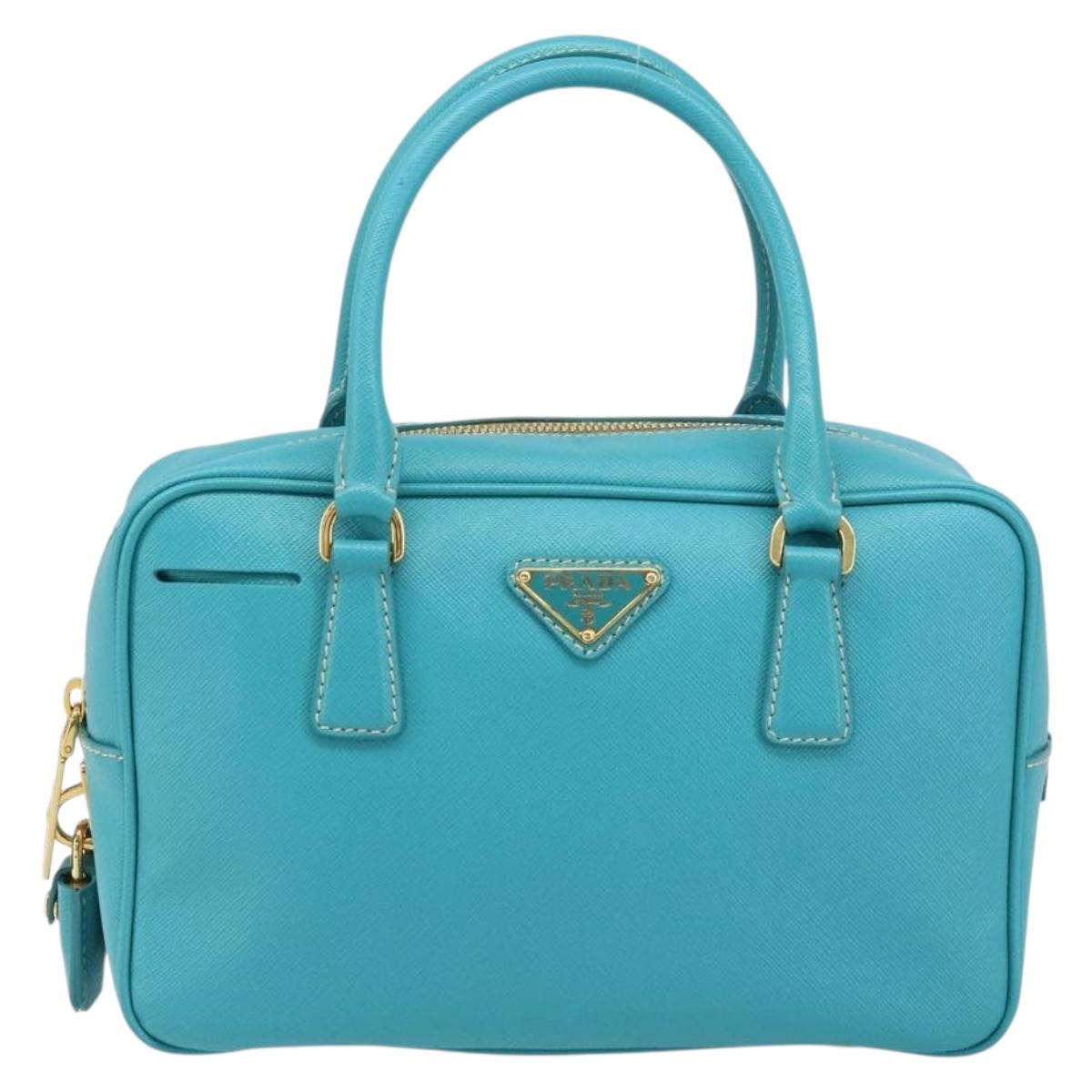 PRADA Hand Bag Safiano leather Gold Emerald Green Auth 171445V