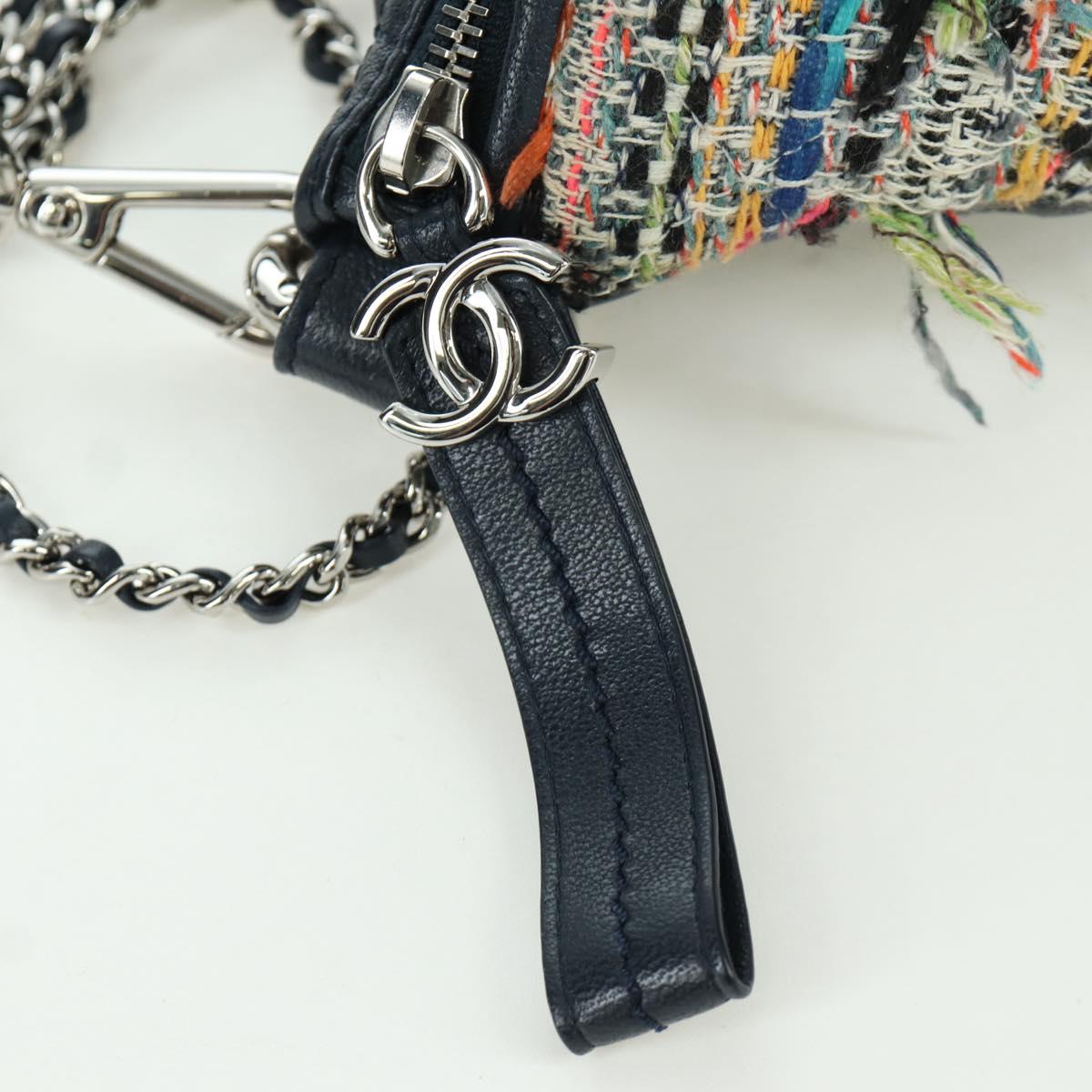 CHANEL Matelasse Chain Bag Tweed 2way Multicolor Silver CC Auth 171446SAM