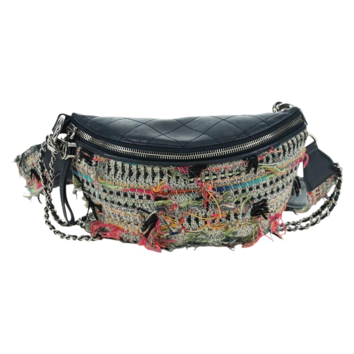 CHANEL Matelasse Chain Bag Tweed 2way Multicolor Silver CC Auth 171446SAM
