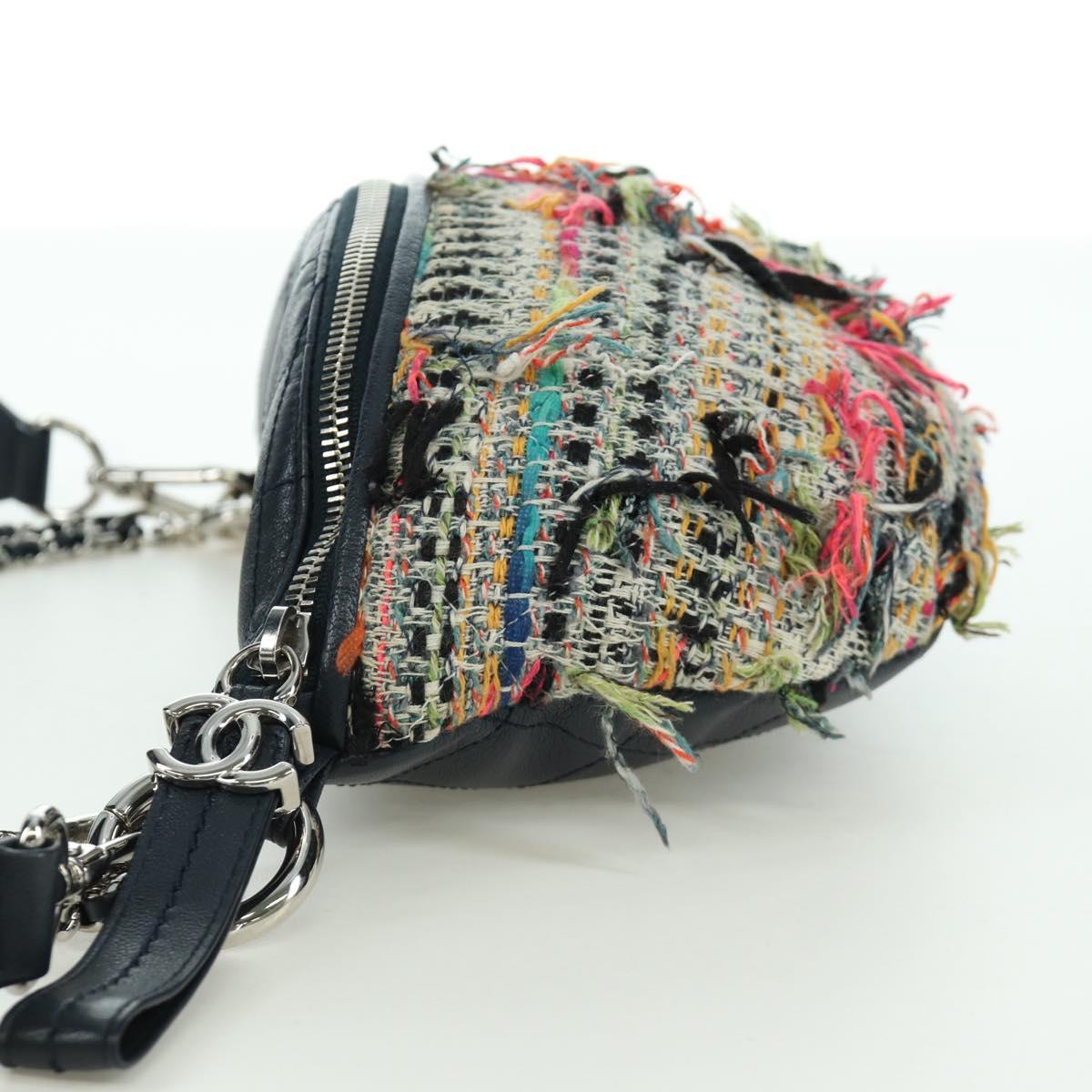 CHANEL Matelasse Chain Bag Tweed 2way Multicolor Silver CC Auth 171446SAM