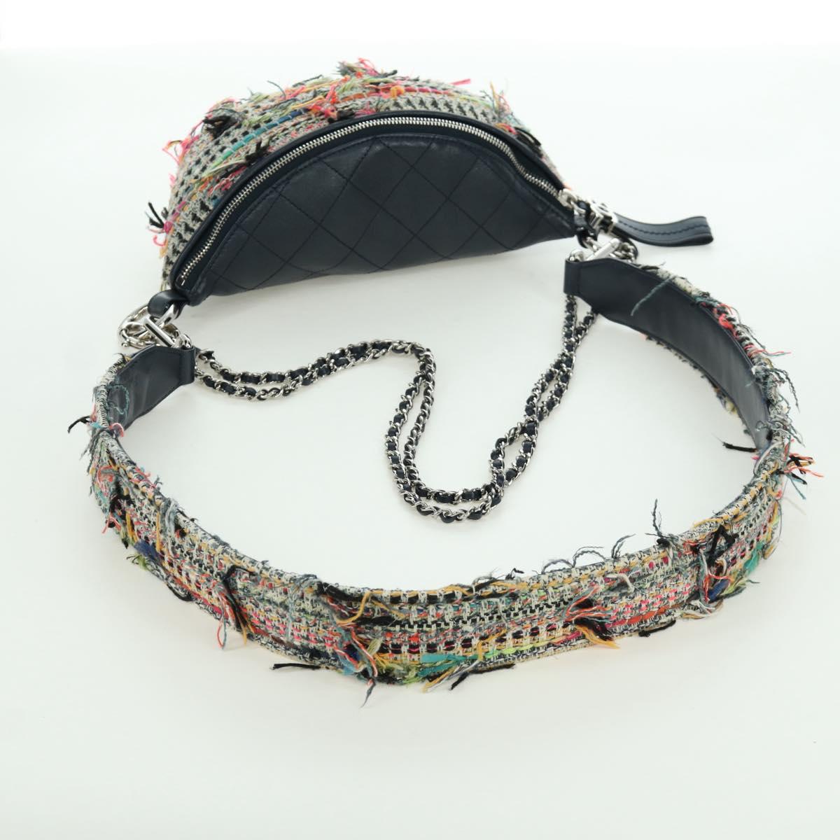 CHANEL Matelasse Chain Bag Tweed 2way Multicolor Silver CC Auth 171446SAM