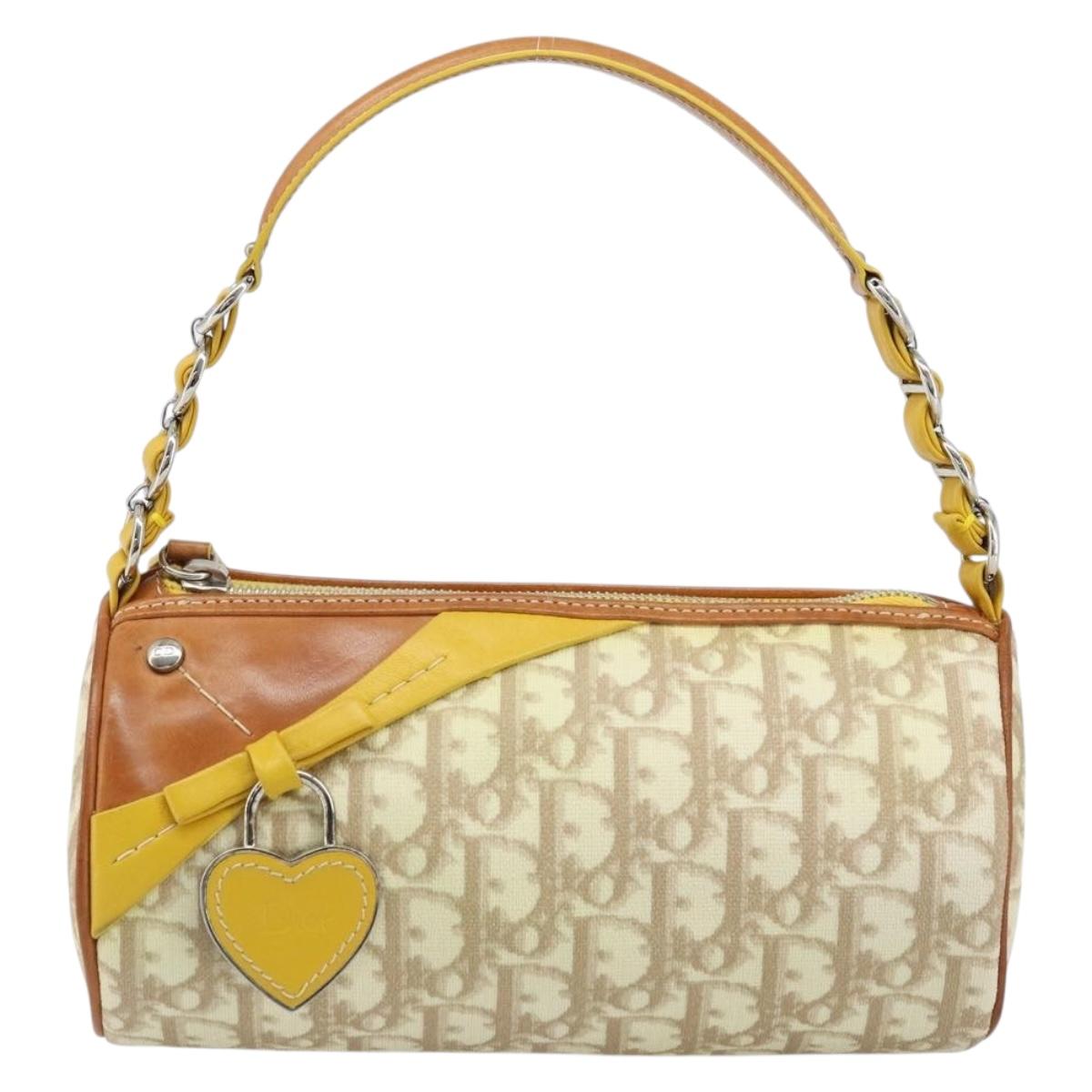 Christian Dior Trotter Canvas Romantic Bag PVC Beige Silver Auth 171447V