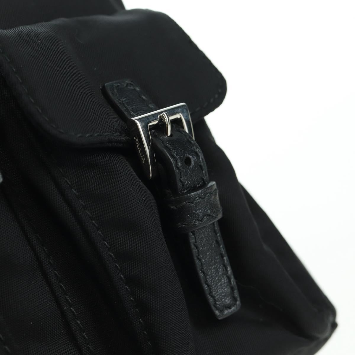 PRADA Chain Shoulder Bag Nylon Black Silver Auth 171449M