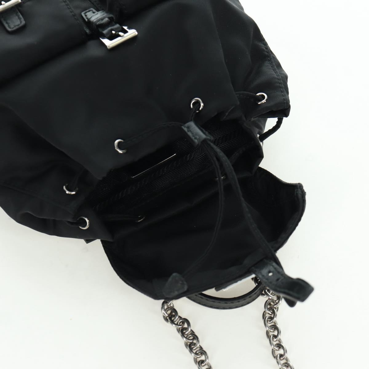 PRADA Chain Shoulder Bag Nylon Black Silver Auth 171449M