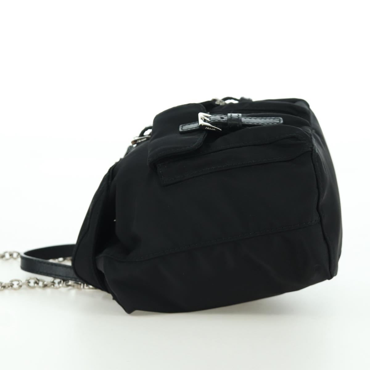 PRADA Chain Shoulder Bag Nylon Black Silver Auth 171449M