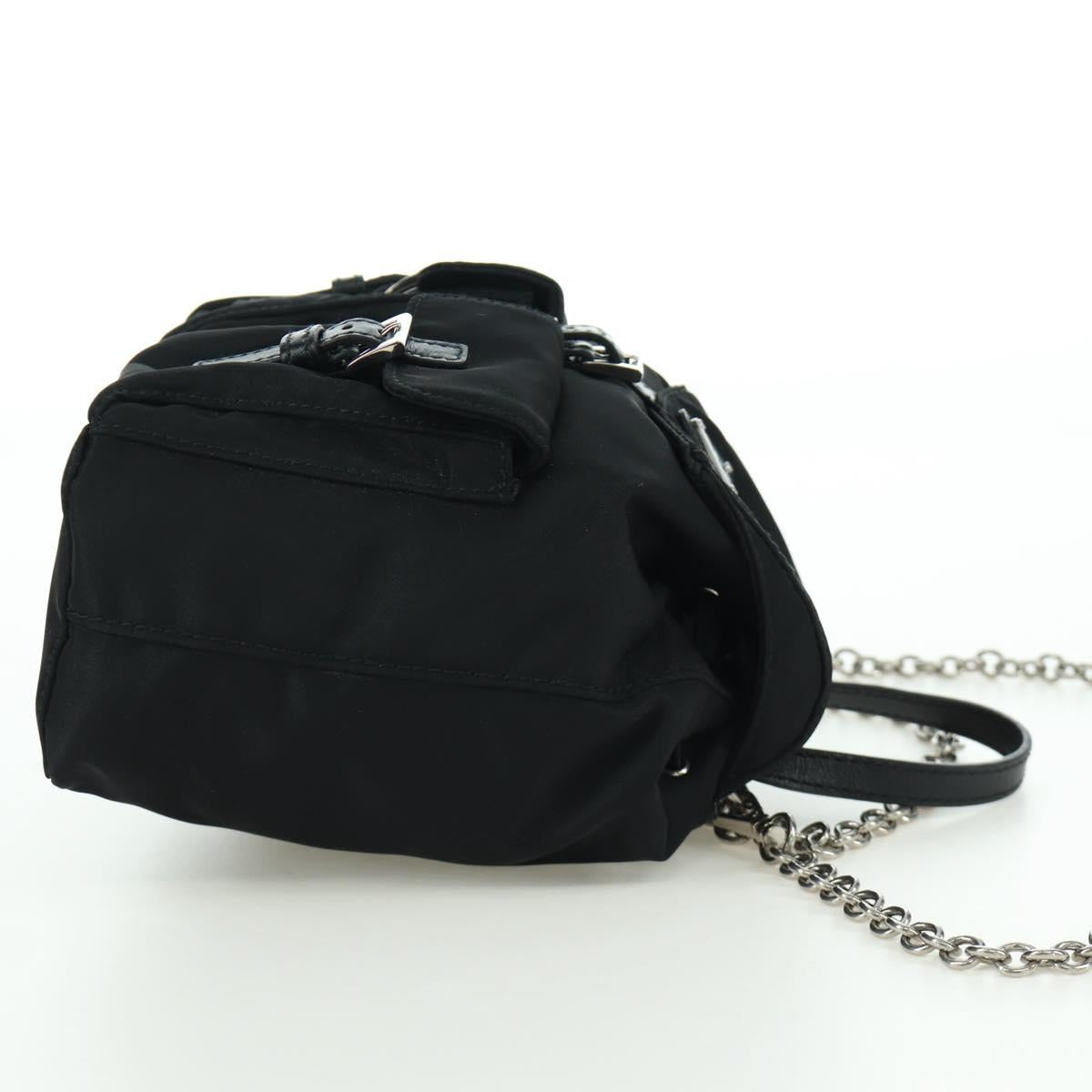 PRADA Chain Shoulder Bag Nylon Black Silver Auth 171449M