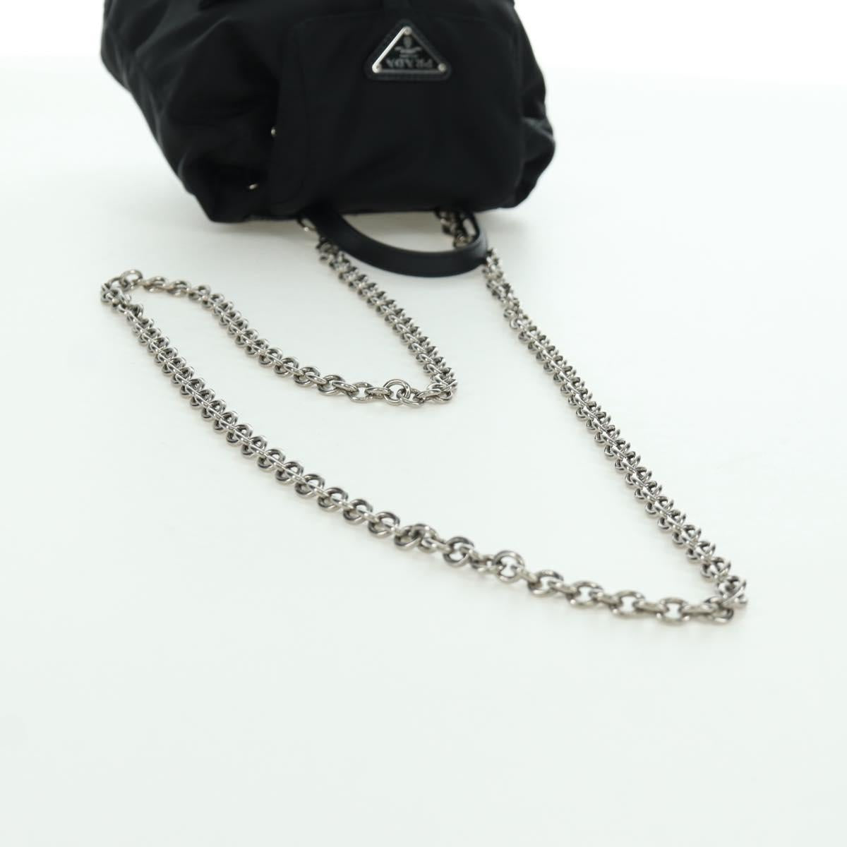 PRADA Chain Shoulder Bag Nylon Black Silver Auth 171449M