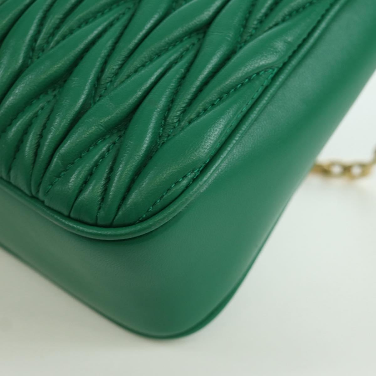 Miu Miu Matelasse Chain Shoulder Bag Leather 2way Green Gold Auth 171450SAM