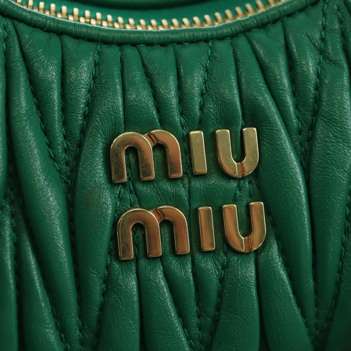 Miu Miu Matelasse Chain Shoulder Bag Leather 2way Green Gold Auth 171450SAM
