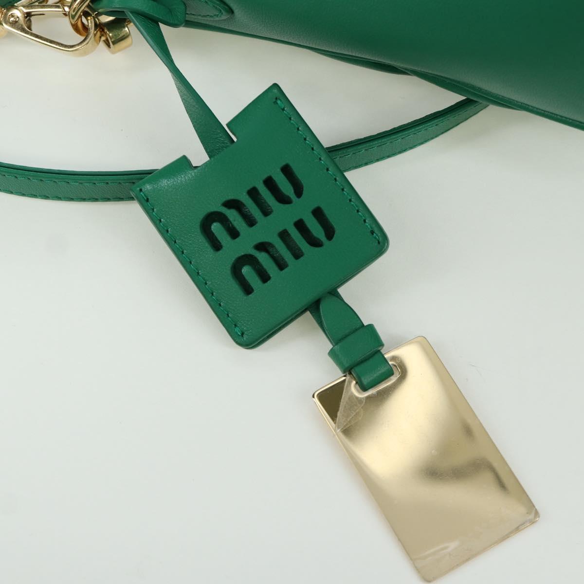 Miu Miu Matelasse Chain Shoulder Bag Leather 2way Green Gold Auth 171450SAM