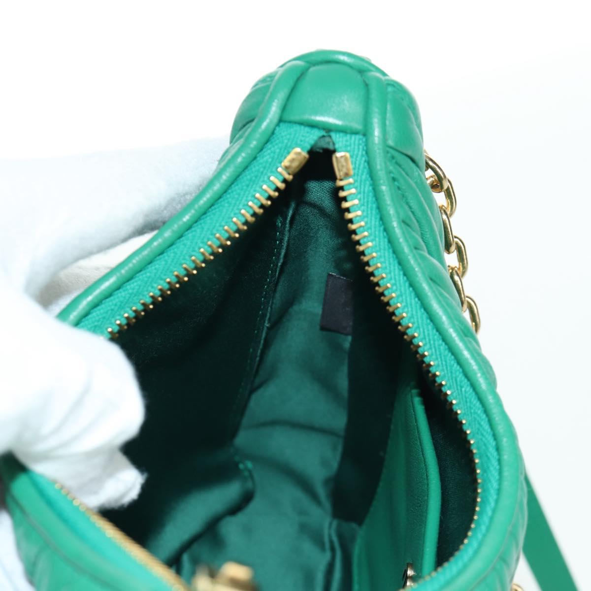 Miu Miu Matelasse Chain Shoulder Bag Leather 2way Green Gold Auth 171450SAM