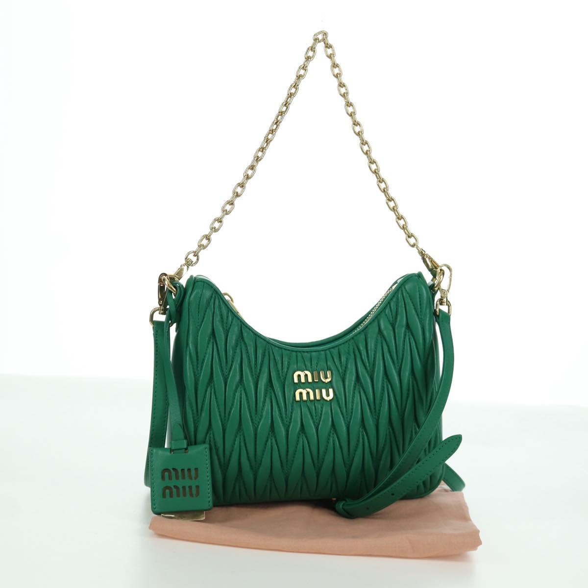 Miu Miu Matelasse Chain Shoulder Bag Leather 2way Green Gold Auth 171450SAM