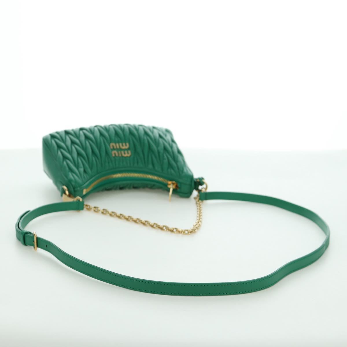 Miu Miu Matelasse Chain Shoulder Bag Leather 2way Green Gold Auth 171450SAM
