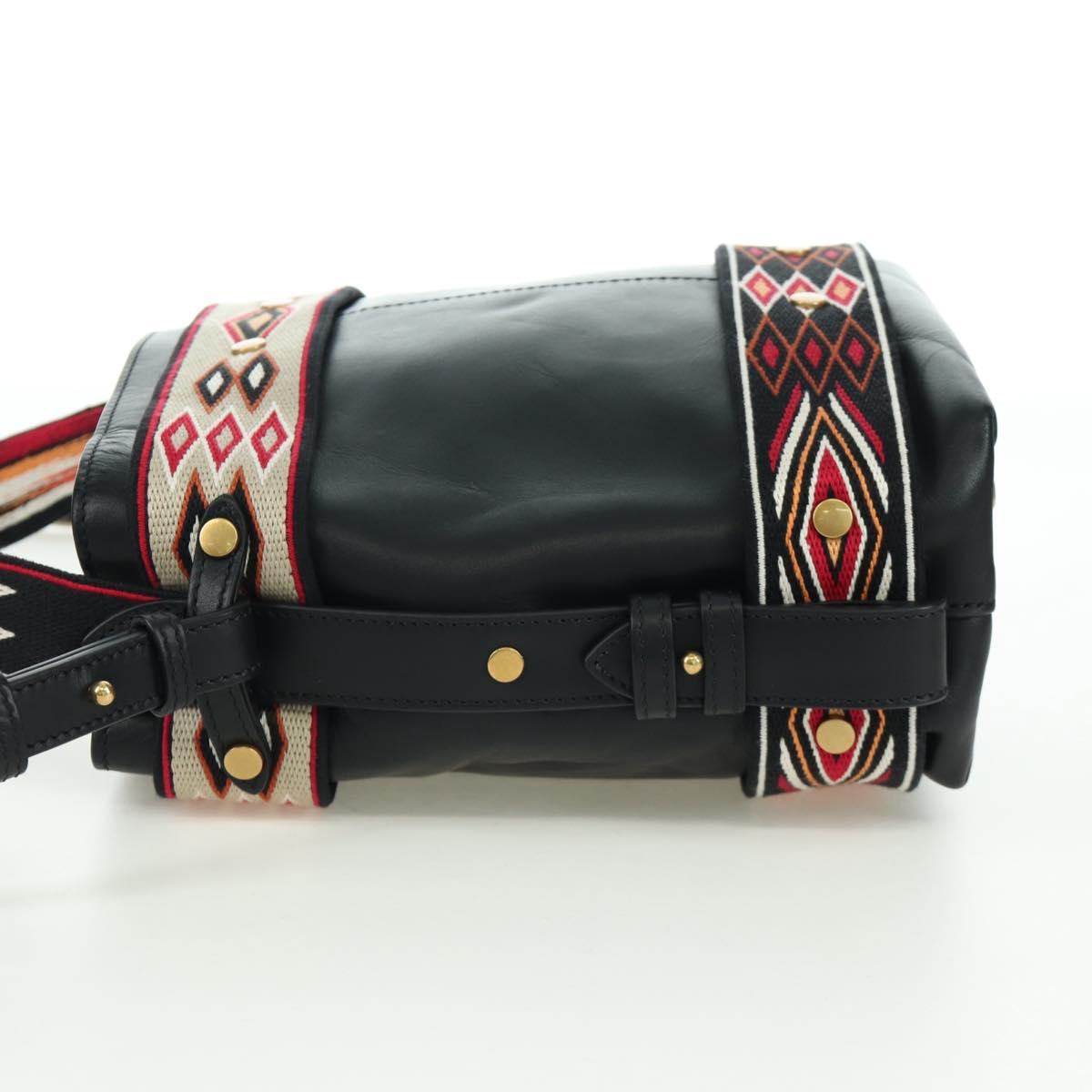 Christian Dior Shoulder Bag Leather 2way Black Gold Auth 171453SAV