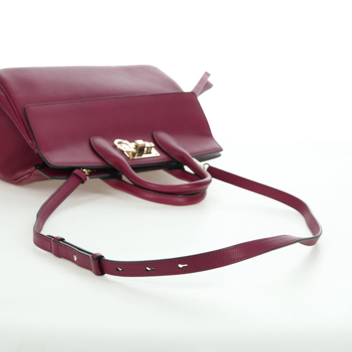 Salvatore Ferragamo Gancini Hand Bag Leather 2way Purple Gold Auth 171454A