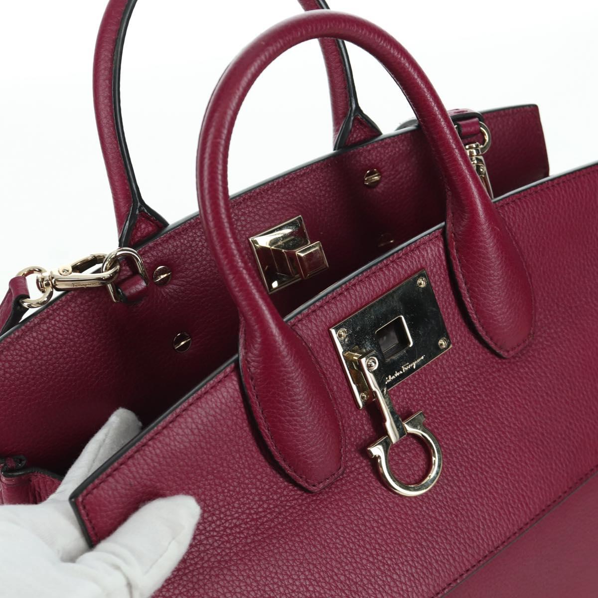 Salvatore Ferragamo Gancini Hand Bag Leather 2way Purple Gold Auth 171454A