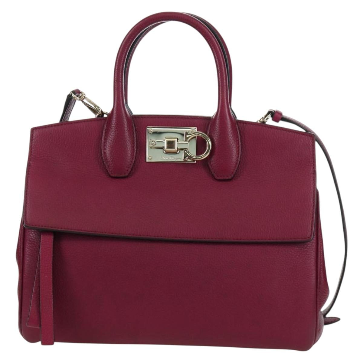 Salvatore Ferragamo Gancini Hand Bag Leather 2way Purple Gold Auth 171454A