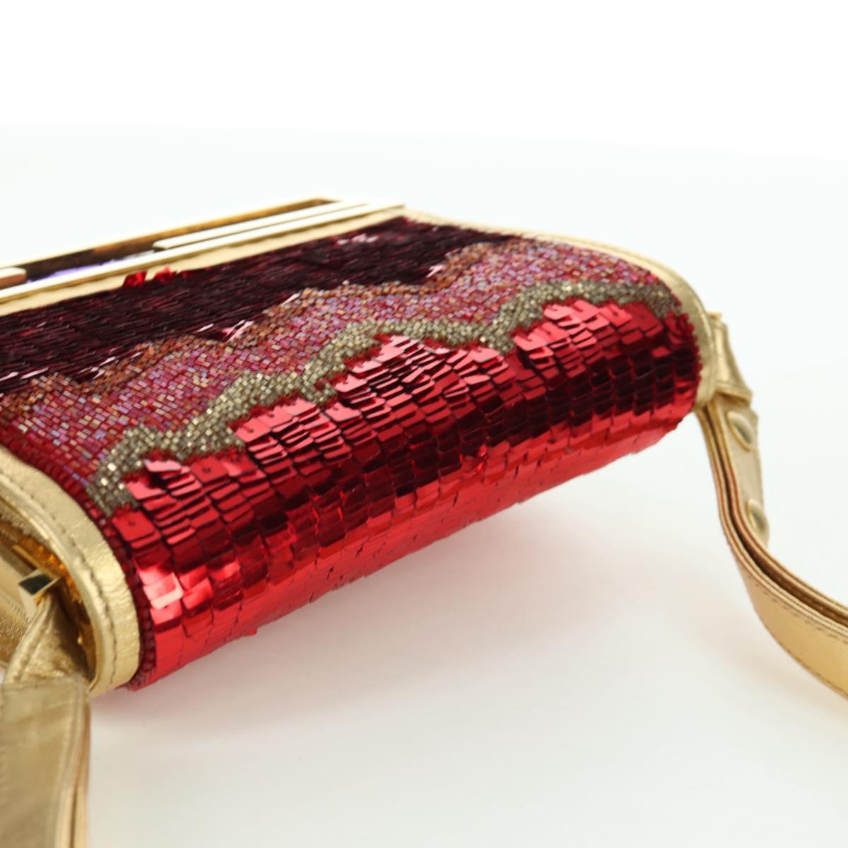 FENDI Sequin Shoulder Bag Leather Multicolor Gold Auth 171457SV