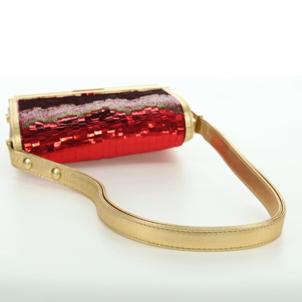 FENDI Sequin Shoulder Bag Leather Multicolor Gold Auth 171457SV