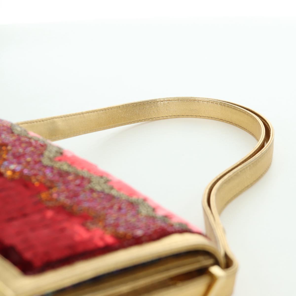 FENDI Sequin Shoulder Bag Leather Multicolor Gold Auth 171457SV