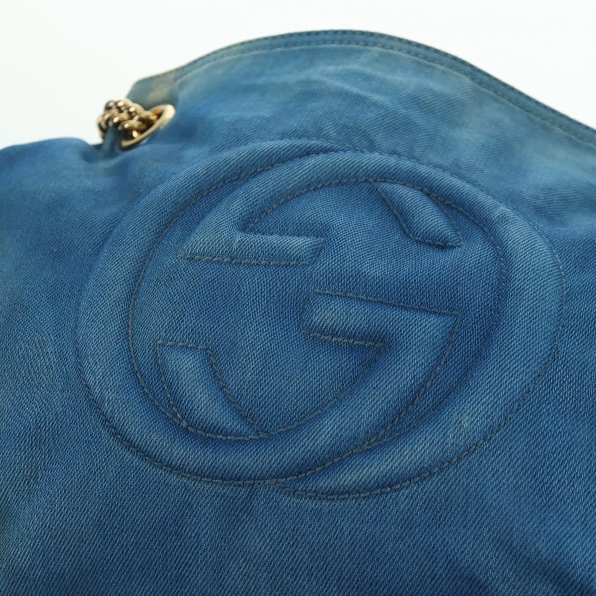 GUCCI Soho Chain Shoulder Bag Canvas Blue Gold 308982 Auth 171460