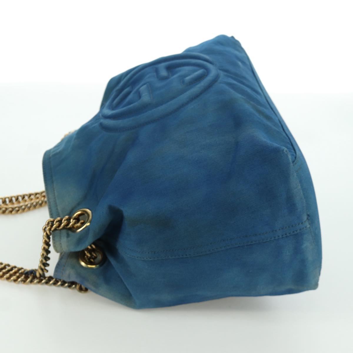 GUCCI Soho Chain Shoulder Bag Canvas Blue Gold 308982 Auth 171460