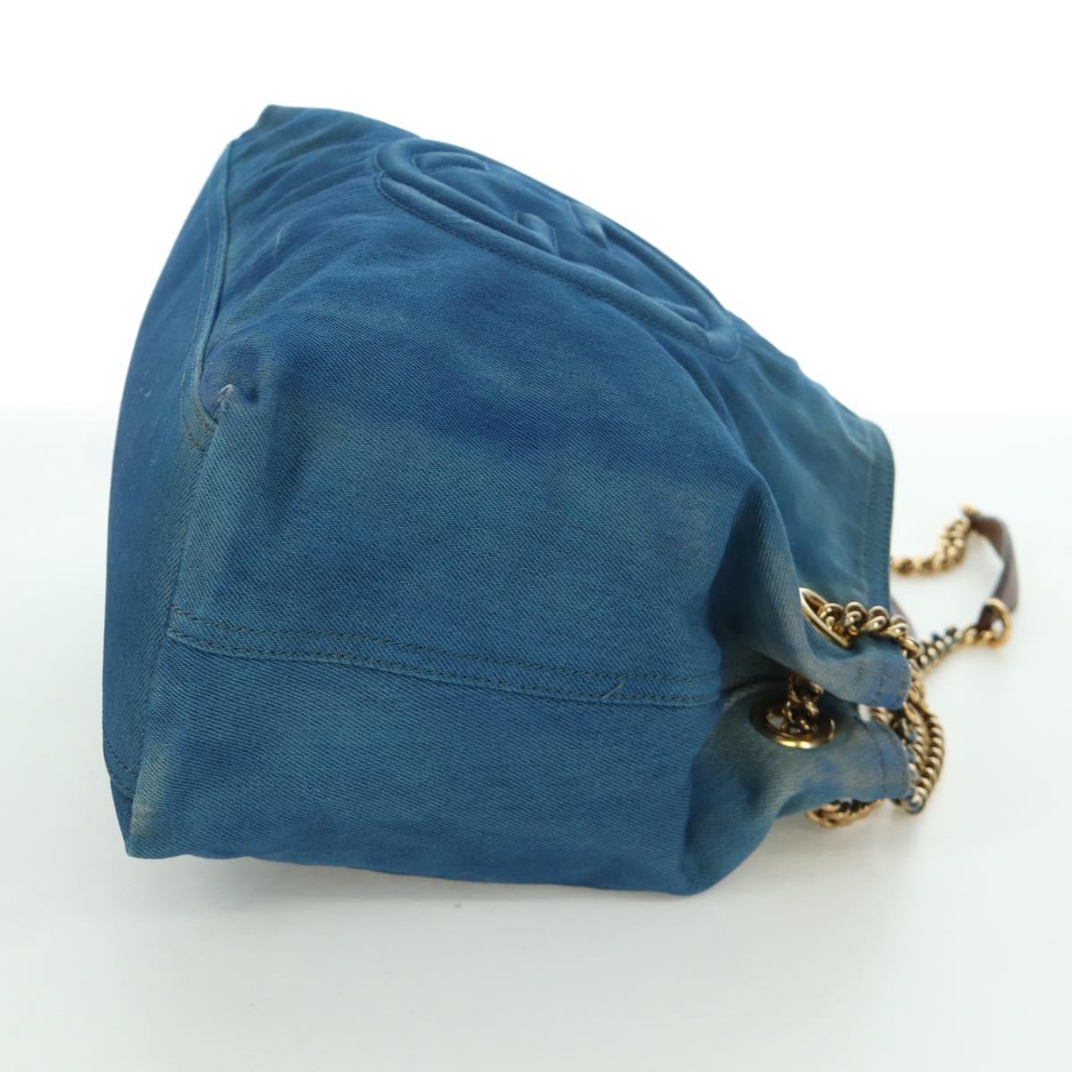 GUCCI Soho Chain Shoulder Bag Canvas Blue Gold 308982 Auth 171460
