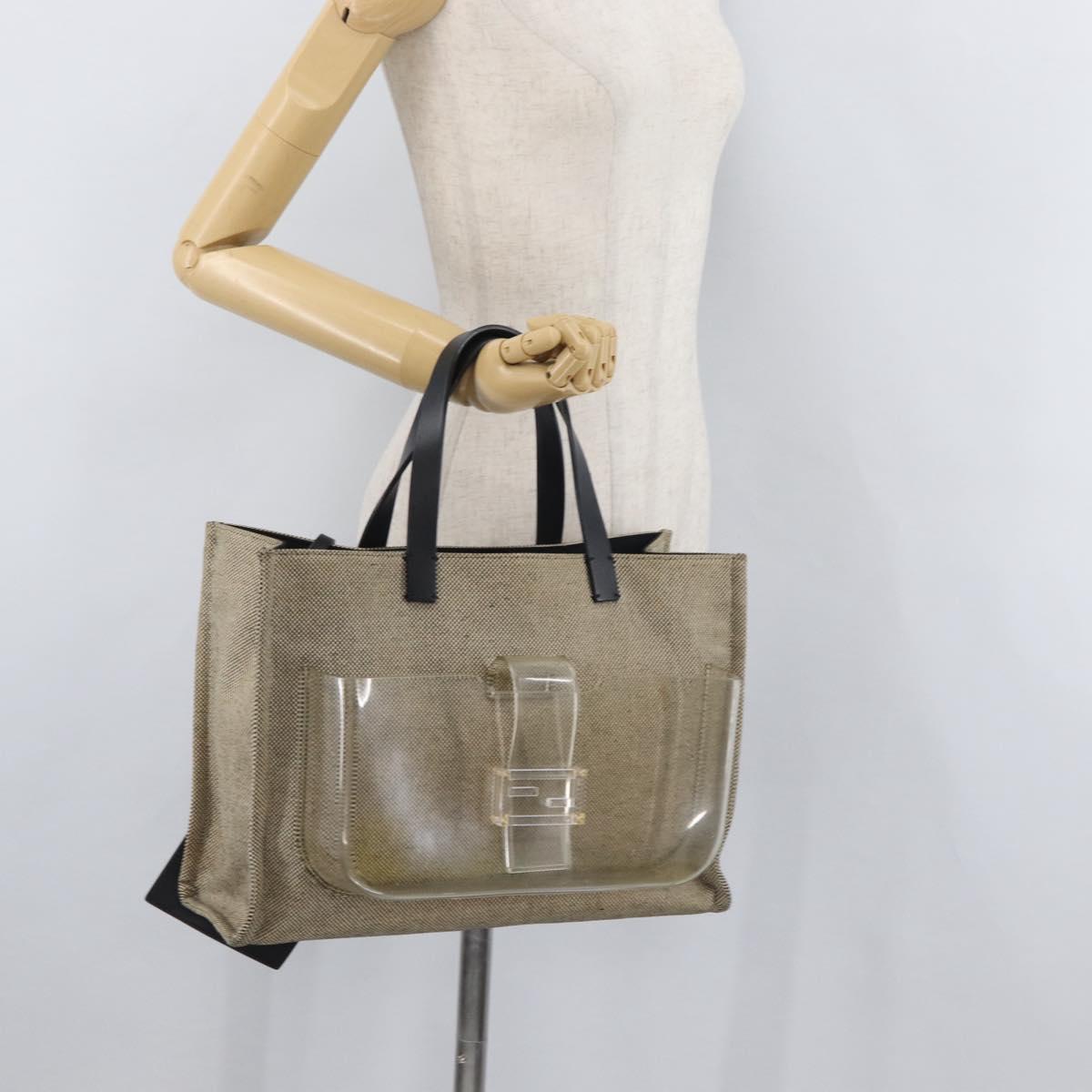 FENDI Hand Bag Canvas Beige Auth 171462V