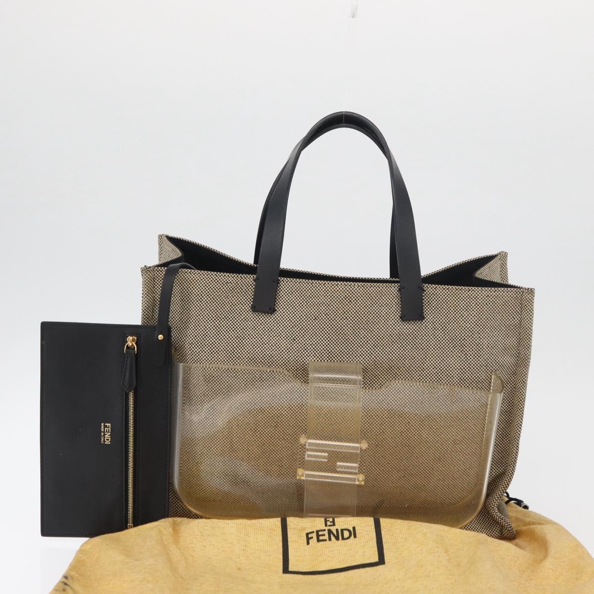 FENDI Hand Bag Canvas Beige Auth 171462V
