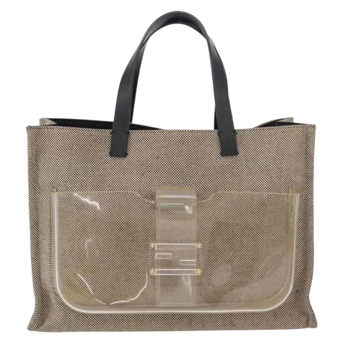 FENDI Hand Bag Canvas Beige Auth 171462V