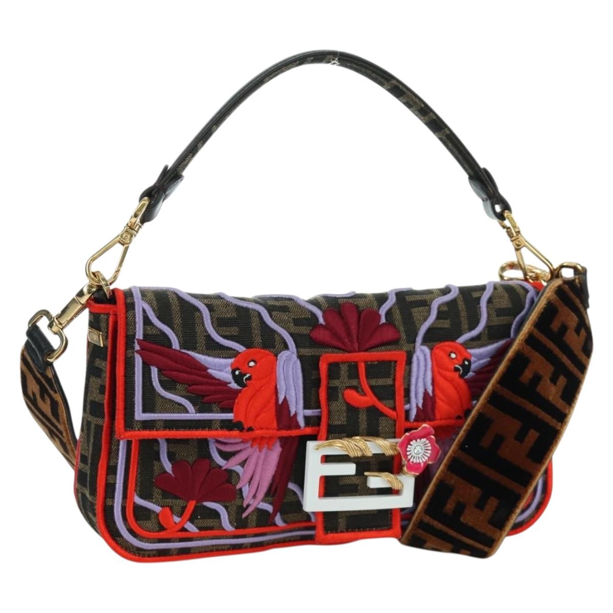 FENDI Zucca Canvas Mamma Baguette Shoulder Bag Brown Black Auth 171464SM
