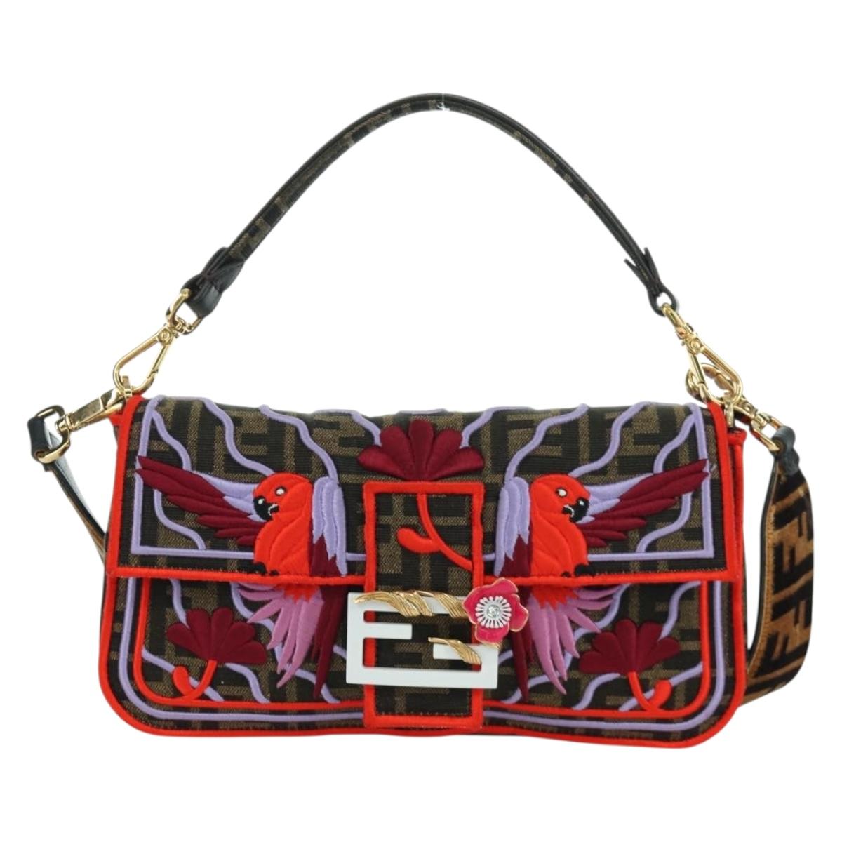 FENDI Zucca Canvas Mamma Baguette Shoulder Bag Brown Black Auth 171464SM