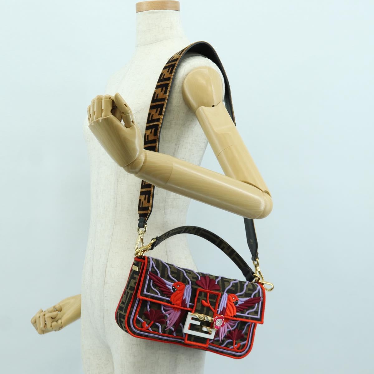 FENDI Zucca Canvas Mamma Baguette Shoulder Bag Brown Black Auth 171464SM
