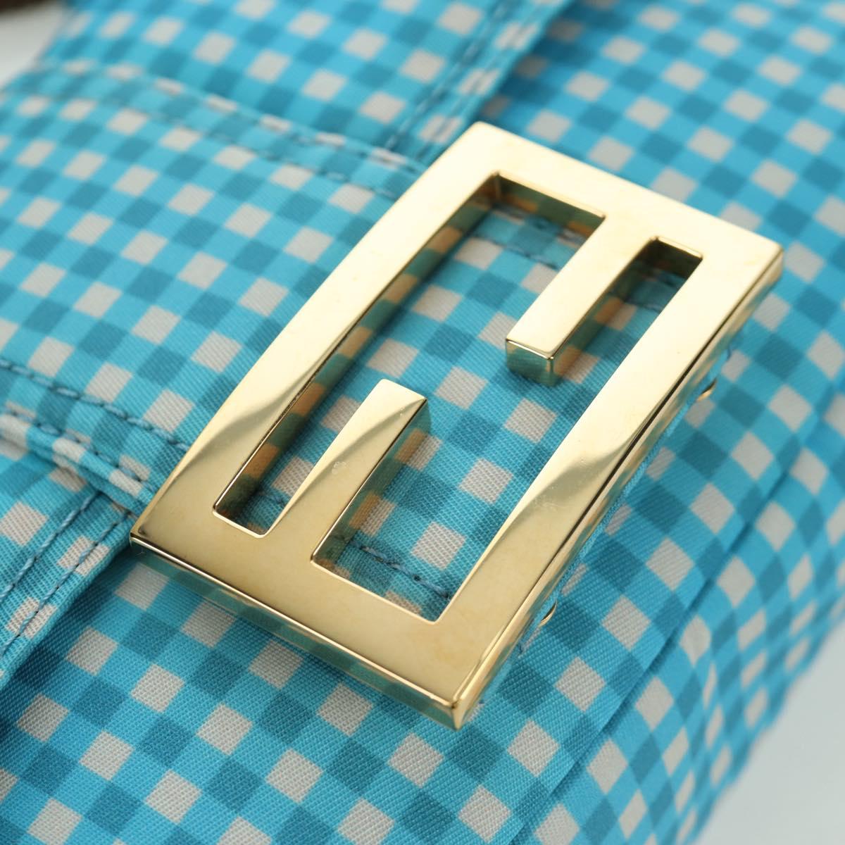 FENDI Mamma Baguette Shoulder Bag Nylon 2way Light Blue Gold Auth 171465M